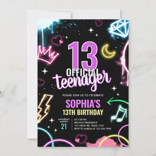 Tiener Neon Dertiende Verjaardagsfeest Kaart (Voorkant)
