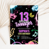 Tiener Neon Dertiende Verjaardagsfeest Kaart