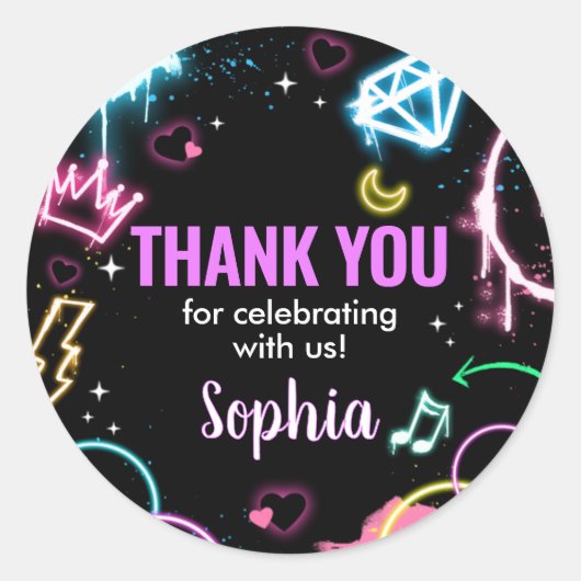 Tiener Neon Dertiende Verjaardagsfeest Ronde Sticker (Voorkant)