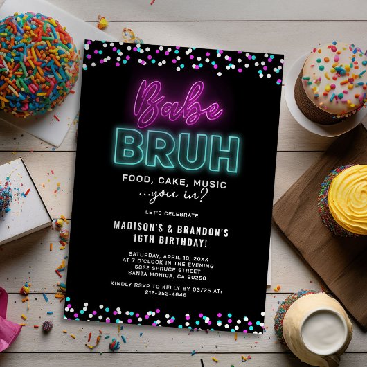 Tiener Neon gezamenlijke verjaardagsfeest Kaart