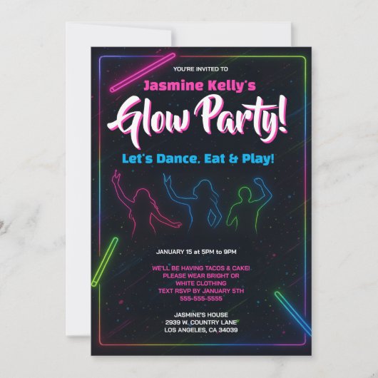 Tiener Neon Glow Party Silhouette Dance Kaart (Voorkant)