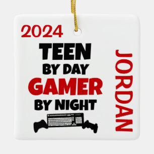 Tiener speelt graag videogames keramisch ornament