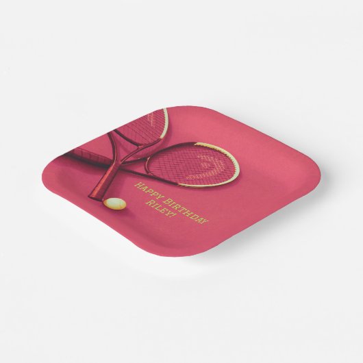 Tiener Verjaardag Roze Hof Rackets Tennisbal Papieren Bordje (Gebogen)