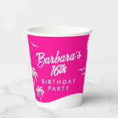 Tiener Verjaardag Trendy Strand Hot Pink Sweet 16 Papieren Bekers (Voorkant)