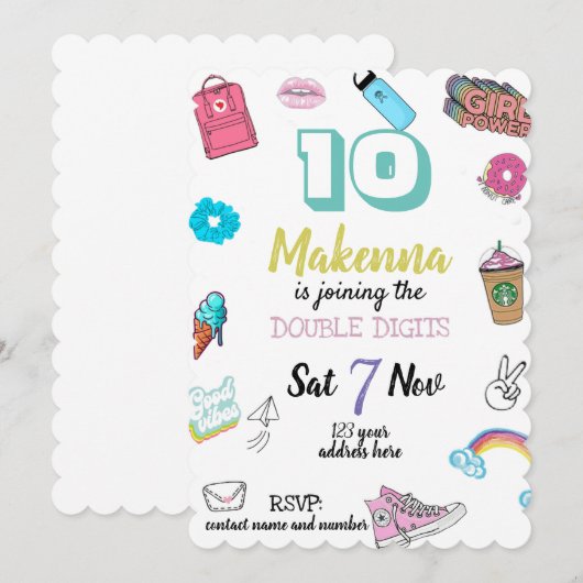 Tiener Verjaardag uitnodiging, VSCO, Dubbele cijfe Kaart (Voorkant / Achterkant)