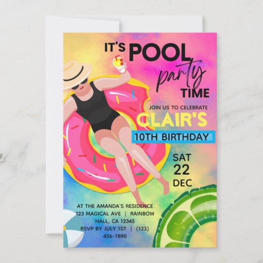 Tiener Zwembad Verjaardag uitnodigingen Zwemfeest (Voorkant)