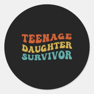 Tienerdochter Survivor Vaderdag Retro Groovy Ronde Sticker
