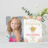 Tienerfeest waterverf roze goud kaart (Staand voorkant)