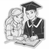 Tienerjongen en meisje studeren sticker (Voorkant)