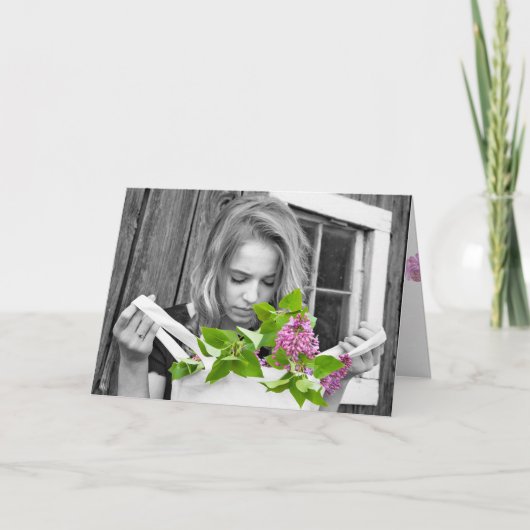 tienermeisje met lila tas kaart (Voorkant)