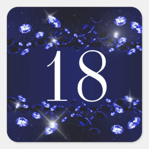 Tiener's 18e verjaardag Blauw Zwart Sparkly Diamon Vierkante Sticker