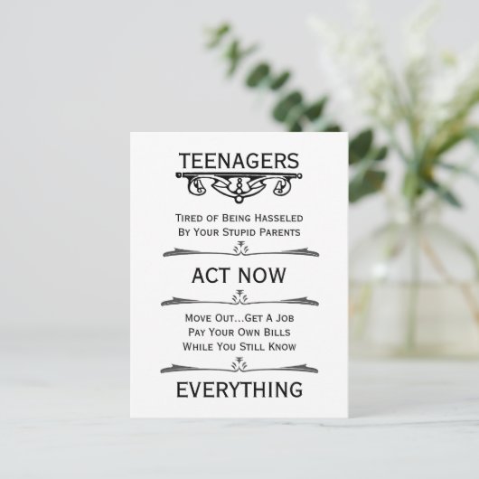 Tieners Act Now Briefkaart (Staand voorkant)
