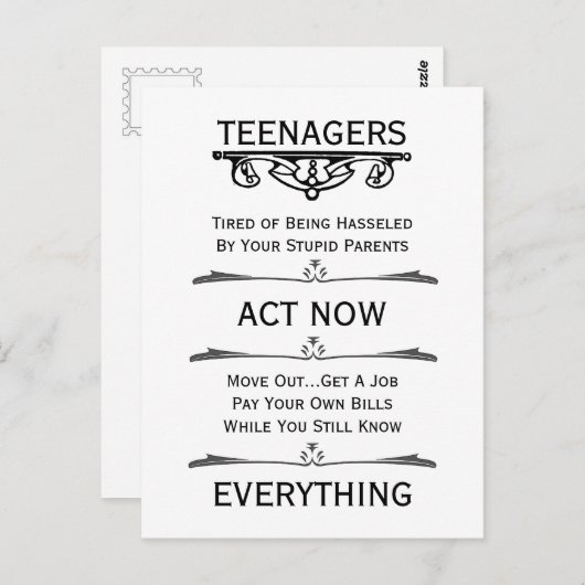 Tieners Act Now Briefkaart (Voorkant / Achterkant)