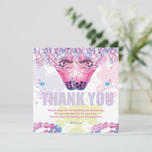 Tienerverjaardag Boba Bubble Tea Bedankkaart (Staand voorkant)