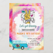 Tienkleurige groovy verjaardagsuitnodiging kaart (Voorkant / Achterkant)