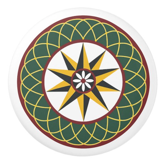 Tienpunts Sterrenrooster Amish Dutch Hex Sign Knop (Voorkant)