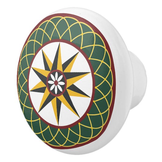 Tienpunts Sterrenrooster Amish Dutch Hex Sign Knop (Rechts)