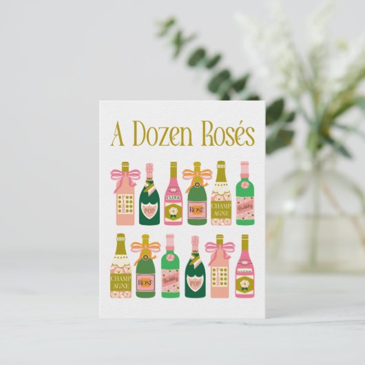 Tientallen Rosés Roze Champagneflessen Pop Fizz Cl Briefkaart (Staand voorkant)