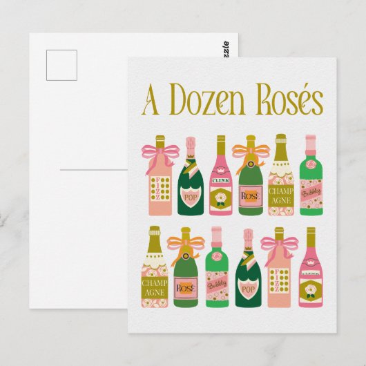 Tientallen Rosés Roze Champagneflessen Pop Fizz Cl Briefkaart (Voorkant / Achterkant)