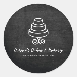 Tiered Cake Logo op Black Wood Bakkerij Ronde Sticker