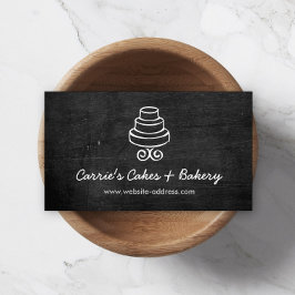  Tiered Cake Logo op Black Wood Bakkerij Visitekaartje