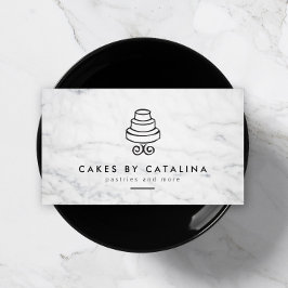  Tiered Cake Logo op witte marmeren bakkerij Visitekaartje