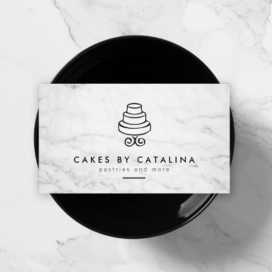  Tiered Cake Logo op witte marmeren bakkerij Visitekaartje
