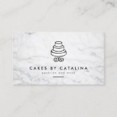  Tiered Cake Logo op witte marmeren bakkerij Visitekaartje (Voorkant)