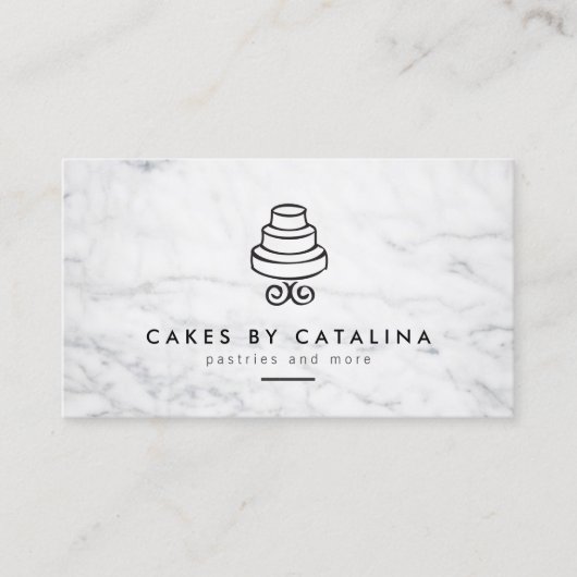  Tiered Cake Logo op witte marmeren bakkerij Visitekaartje (Voorkant)