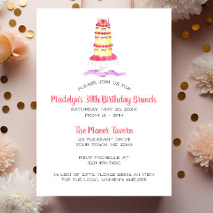 Tiered Cake Roze Streep Verjaardag Uitnodiging
