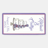 Tiered Paarse Bloemen Trouwtaart Vrijgezellenfeest Spandoek (Horizontaal)