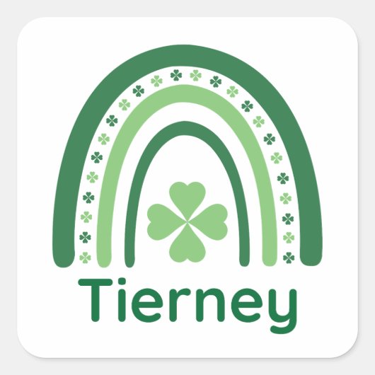 Tierney Name Clover Boho Rainbow Vierkante Sticker (Voorkant)