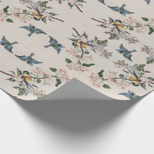  tietvogels op een appelboomkunst cadeaupapier (Hoek)