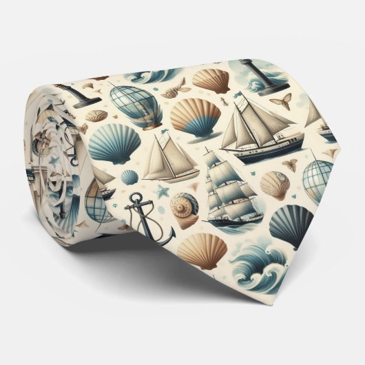 Tiewel Mid Century Modern Nautisch Thema Stropdas (Opgerold)