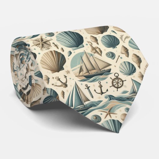 Tiewel Mid Century Modern Nautisch Thema Stropdas (Opgerold)