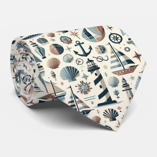 Tiewel Mid Century Modern Nautisch Thema Stropdas (Opgerold)