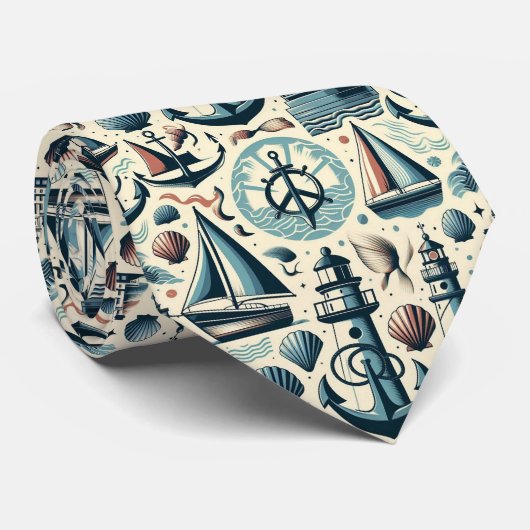 Tiewijdte met Mid Century Modern Zeevaart Thema Stropdas (Opgerold)