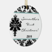 Tiff Blue Damask Lace Personal Name Ornament (Rechts)