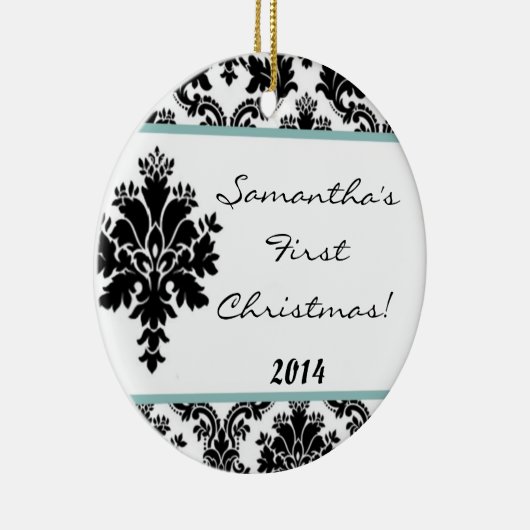 Tiff Blue Damask Lace Personal Name Ornament (Rechts)