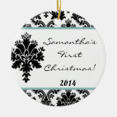 Tiff Blue Damask Lace Personal Name Ornament (Voorkant)
