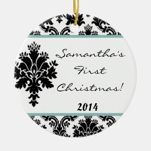 Tiff Blue Damask Lace Personal Name Ornament (Voorkant)