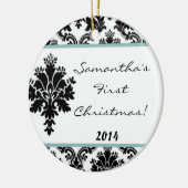 Tiff Blue Damask Lace Personal Name Ornament (Links)