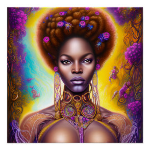 Tiff Queen Auburn Bruin Haar Zwart Melanine Afro Perfect Poster