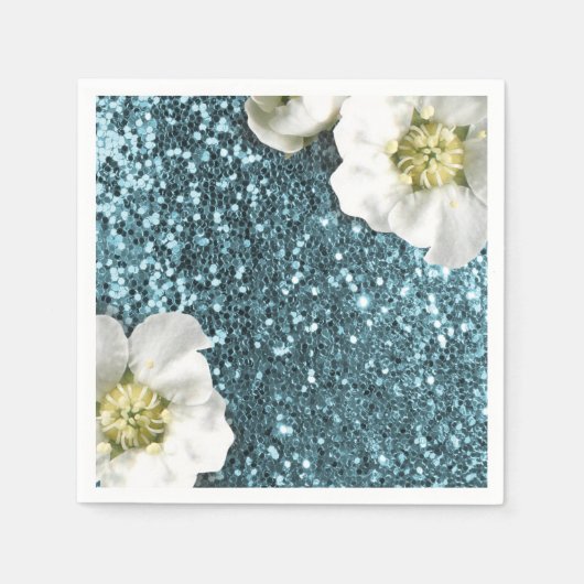 Tiffany Aqua Beach Blue Jasmine Glitter Sequin Servetten (Voorkant)