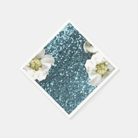 Tiffany Aqua Beach Blue Jasmine Glitter Sequin Servetten (Hoek)