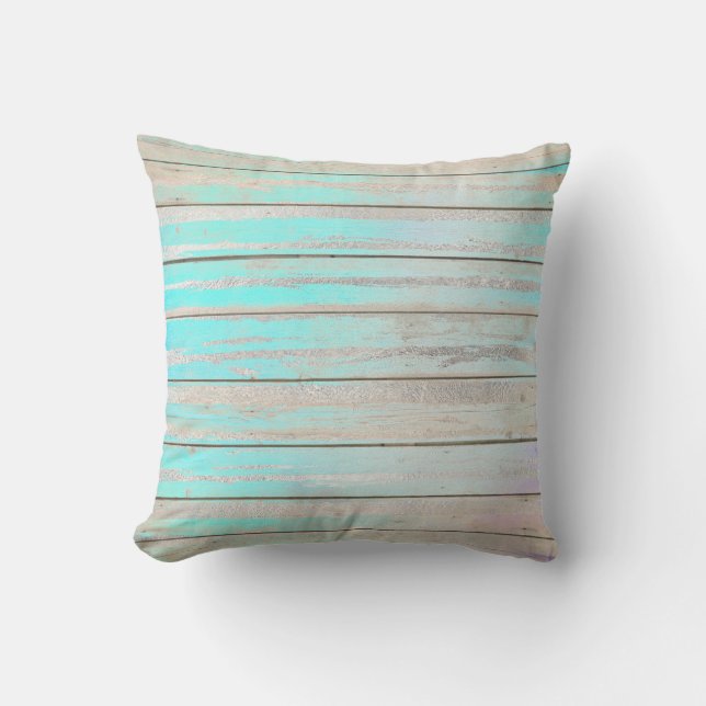 Tiffany Aqua Beach Home Blue Wood Grey Silver Kussen (Voorkant)