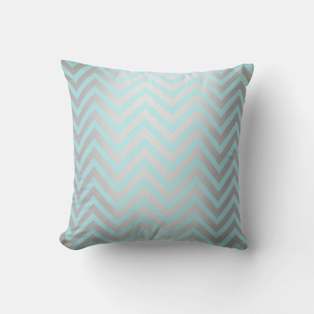 Tiffany Aqua Mint Ocean Blue Beach Chevron Silver Kussen (Voorkant)