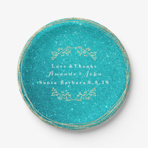 Tiffany Aqua Ocean Gold Floral Glitter Wedding Papieren Bordje