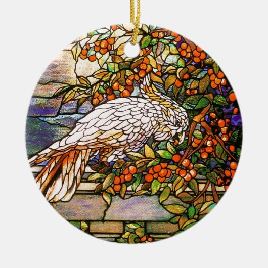 Tiffany Art Nouveau Glas in lood Parrot Ornament (Voorkant)