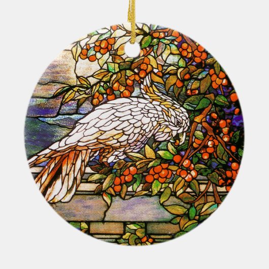 Tiffany Art Nouveau Glas in lood Parrot Ornament (Achterkant)
